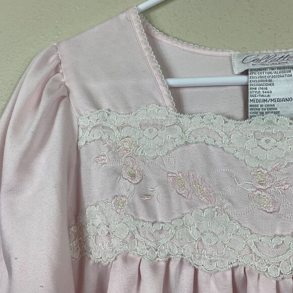 Vintage Collette by Miss Elaine Pink Floral Embroidered Nightgown Size Medium - Picture 3 of 6
